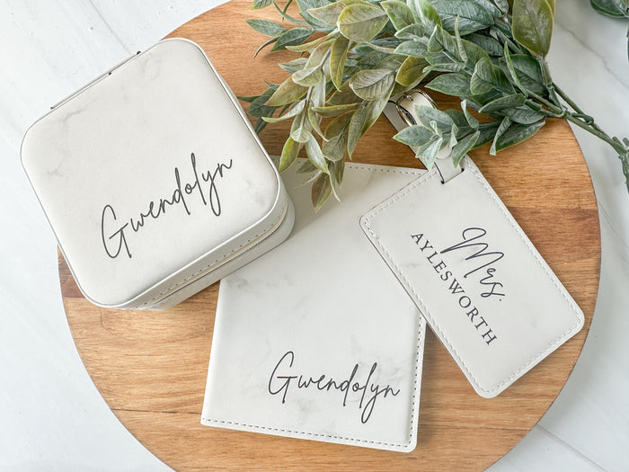 Personalized Travel Jewelry Case, Passport Holder & Luggage Tags