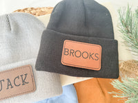 YOUTH Boys Personalized Engraved Leather Patch Beanie