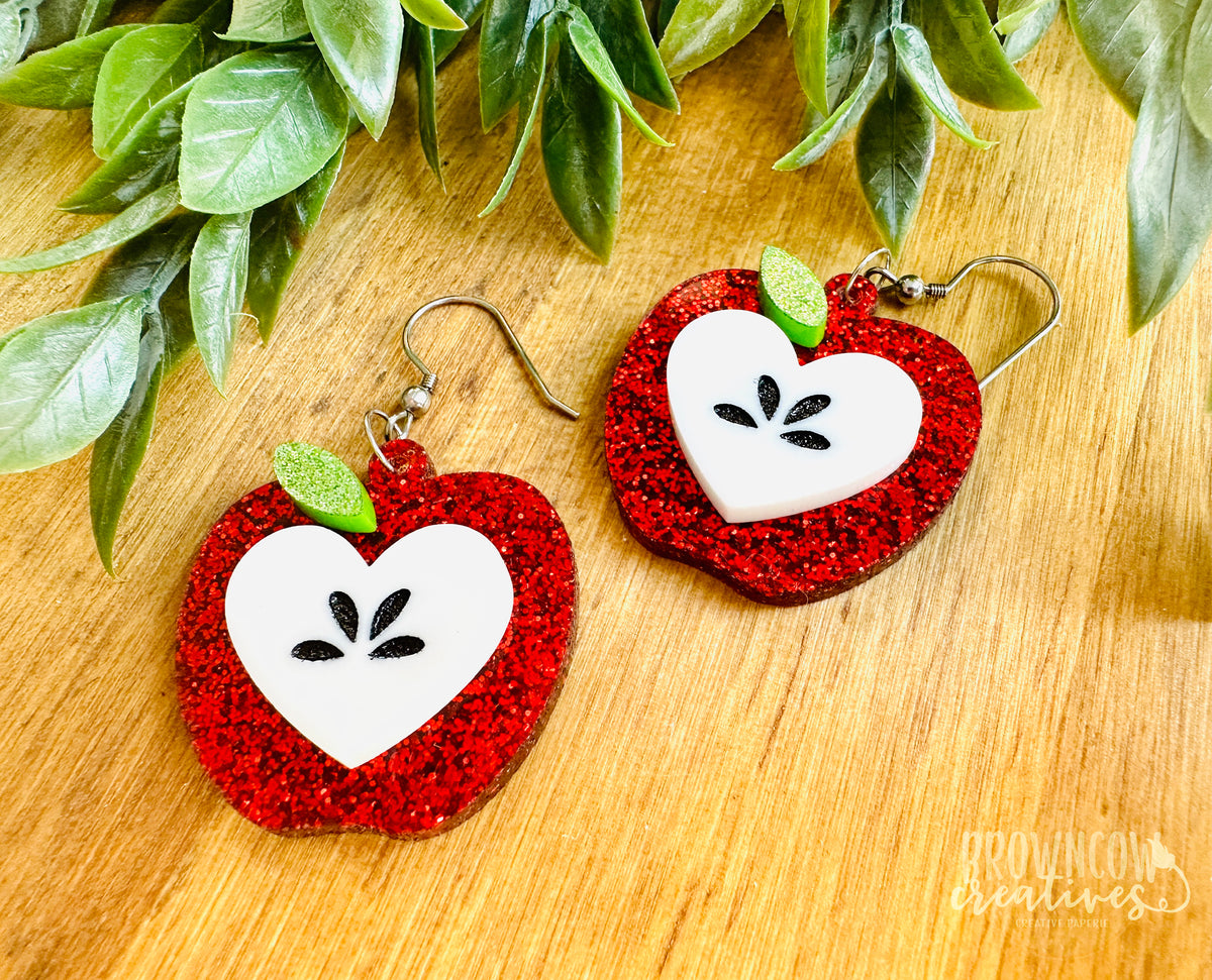 Acrylic Glitter Apple Earrings, Teacher Apple Earrings, Back to School Earrings, Teacher Gifts for Her, Acrylic Dangle Earrings