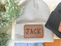 YOUTH Boys Personalized Engraved Leather Patch Beanie