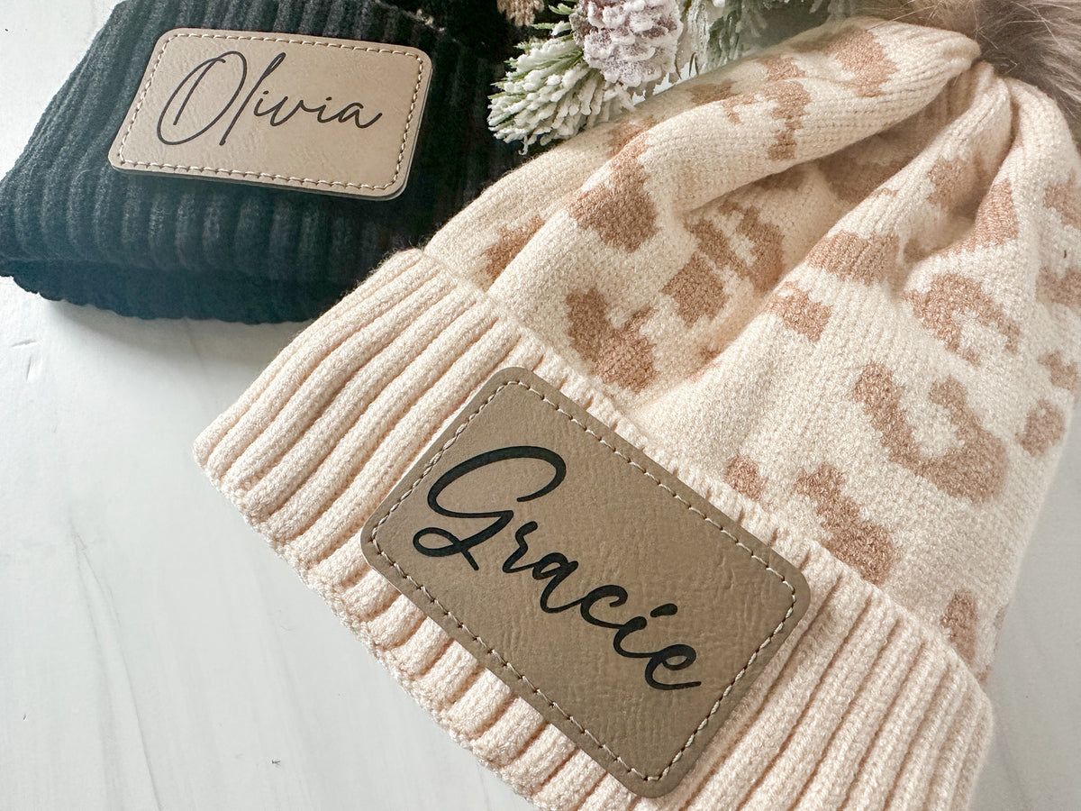 Personalized Women's Leopard Print Beanie, Winter Hat