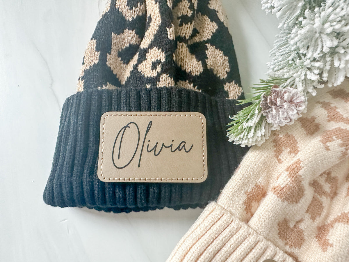 Personalized Women's Leopard Print Beanie, Winter Hat