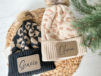 Personalized Women's Leopard Print Beanie, Winter Hat
