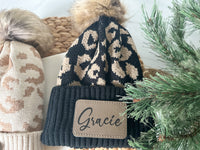 Personalized Women's Leopard Print Beanie, Winter Hat