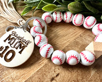 Baseball Wristlet Keychain, Baseball Wooden Wristlet Keychain, Baseball Mom Wristlet, Custom Number Baseball Mom Wristlet, Engraved Number