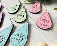 Unique Mother's Day Gift, Engraved Kids Drawing Earrings, Mothers Day Gift, Engraved Earrings, Wood Earrings, Dangle Earrings, Gifts for Her