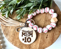 Baseball Wristlet Keychain, Baseball Wooden Wristlet Keychain, Baseball Mom Wristlet, Custom Number Baseball Mom Wristlet, Engraved Number