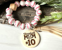 Baseball Wristlet Keychain, Baseball Wooden Wristlet Keychain, Baseball Mom Wristlet, Custom Number Baseball Mom Wristlet, Engraved Number