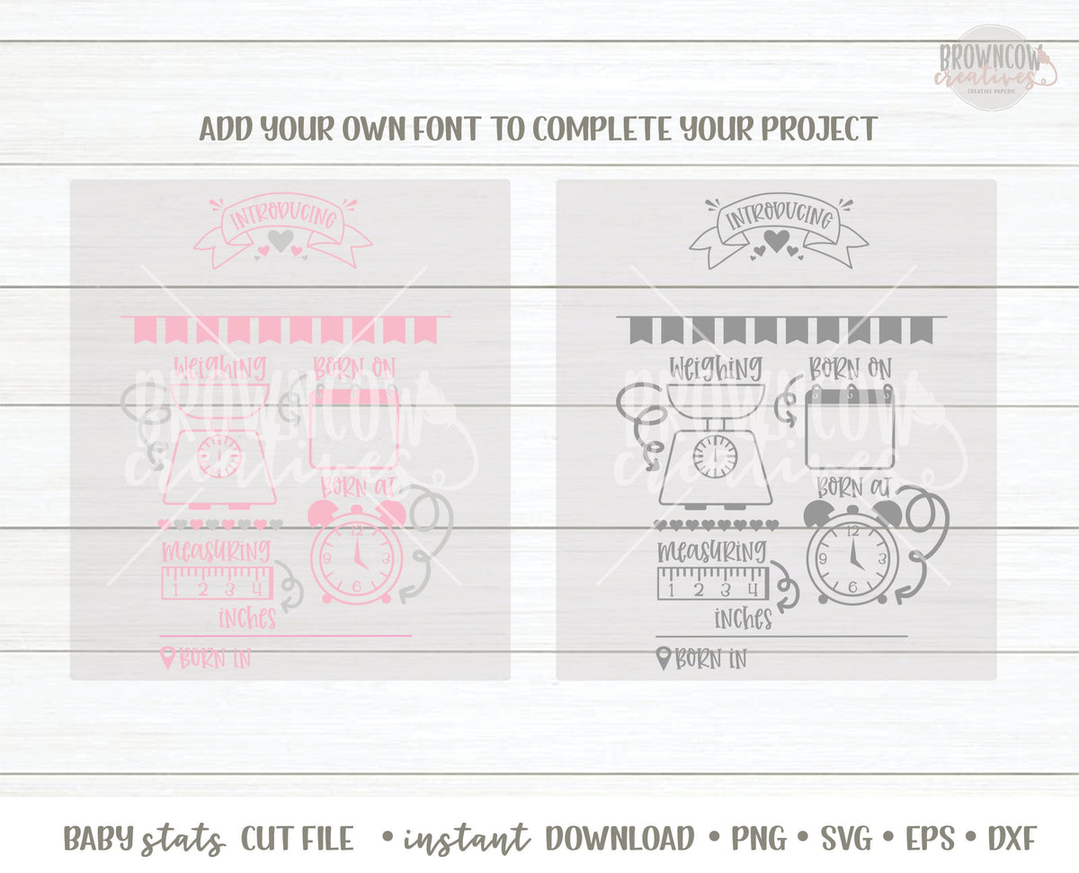 Baby Stats SVG File, Baby Stats Announcement Cut File, Girl Birth Announcement SVG, Baby Stats Template, Baby Girl Announcement SVG Cut File
