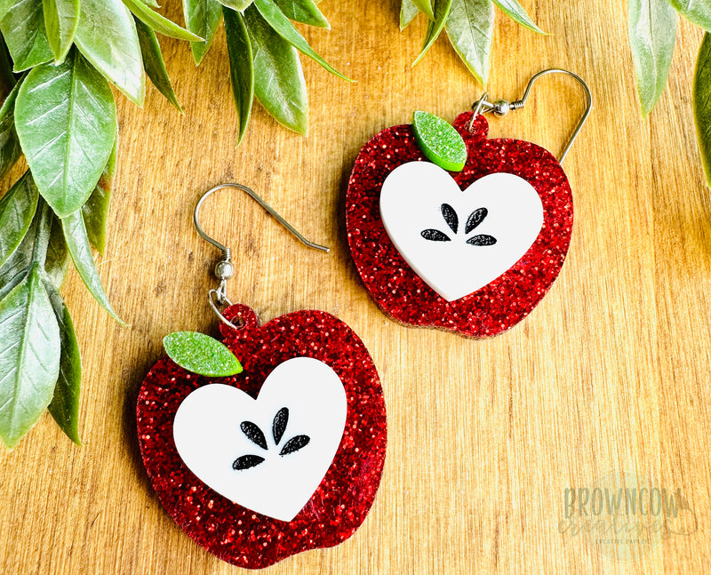 Acrylic Glitter Apple Earrings, Teacher Apple Earrings, Back to School Earrings, Teacher Gifts for Her, Acrylic Dangle Earrings