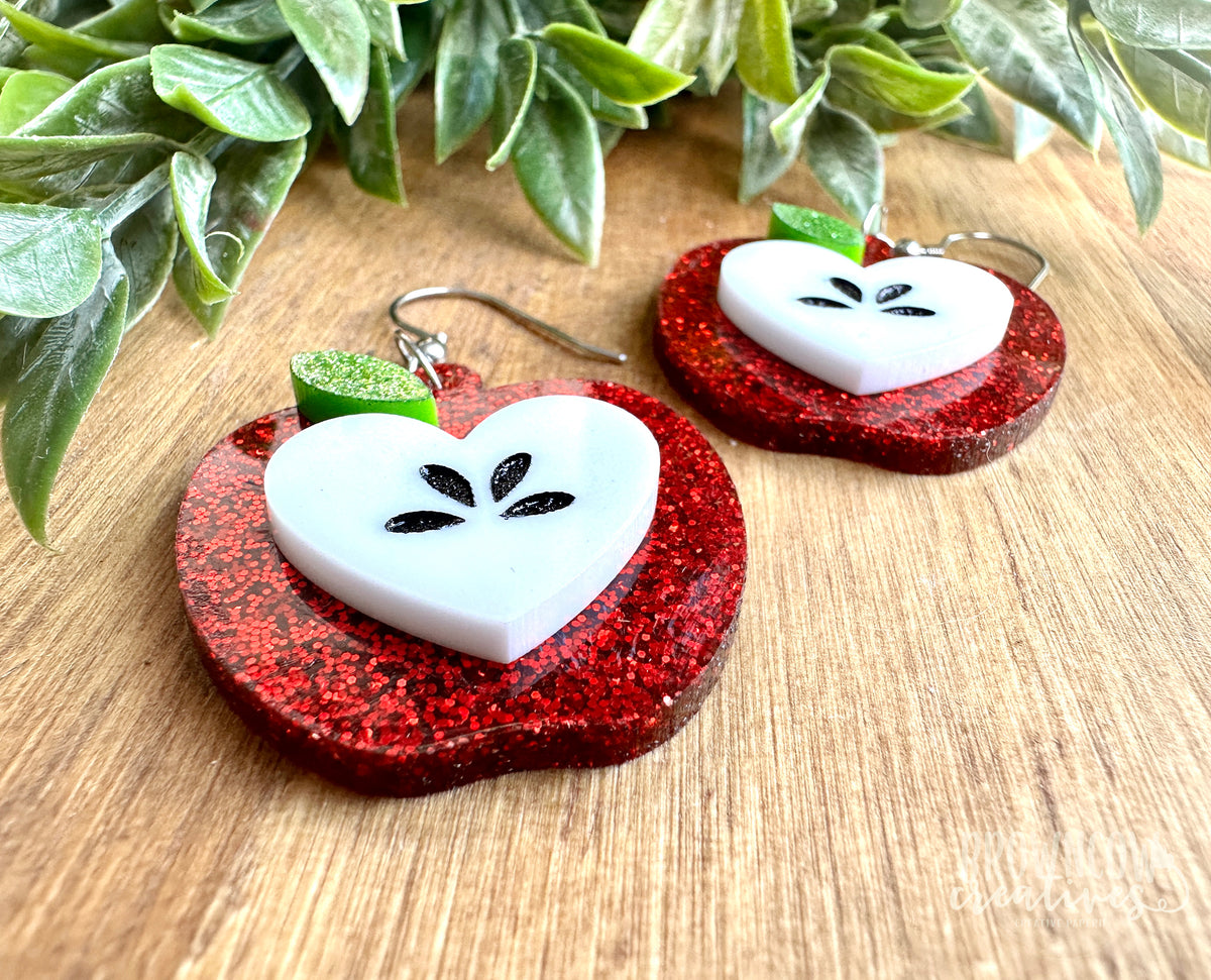 Acrylic Glitter Apple Earrings, Teacher Apple Earrings, Back to School Earrings, Teacher Gifts for Her, Acrylic Dangle Earrings