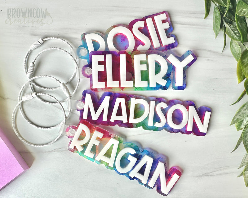 Personalized Rainbow Backpack Tag, Acrylic Luggage Tag, Custom Backpack Tag, Diaper Bag Tag, Kids Backpack Tag