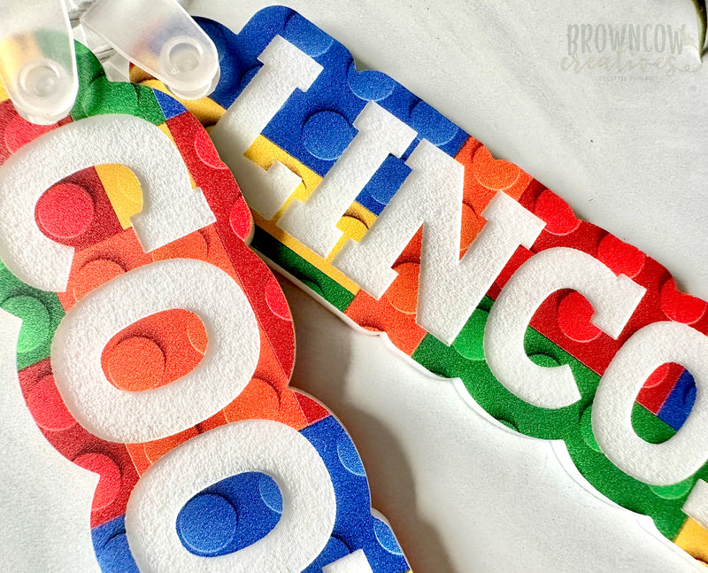 Boys Backpack Tag, Boy Building Block Name Tag, Building Block Lunchbox Tag, Boys Lunchbox Name Tag, Boy Backpack Tag, Boy Luggage Tag