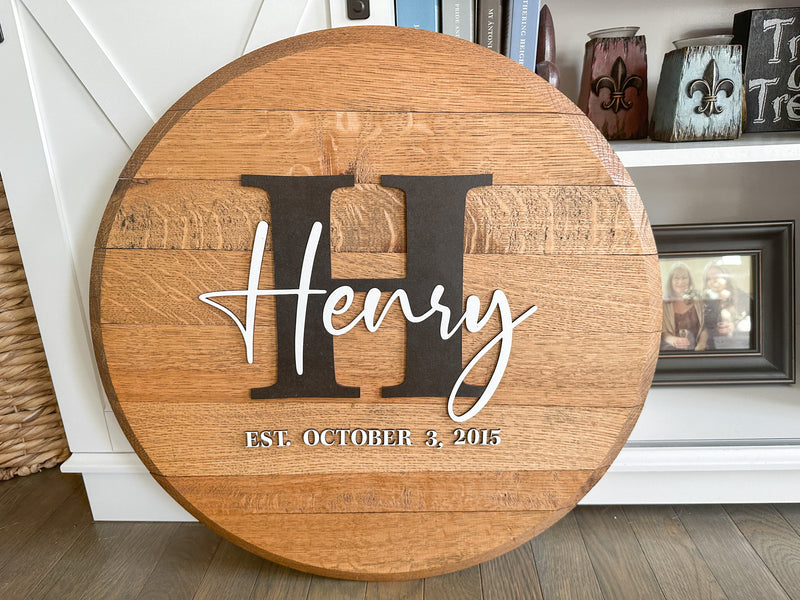 Custom Family Name AUTHENTIC Bourbon Barrel Lid Home Sign