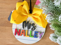 Personalized Teacher Wood Christmas Ornament, Teacher Christmas Gift, Teacher Gift, Paper and Pencil Ornament