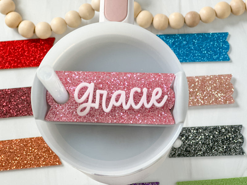 Glitter Stanley Name Plate, Quencher H2.0 Name Plate Topper