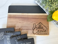 Personalized Engraved Slate + Acacia Wood Small Chopping Board