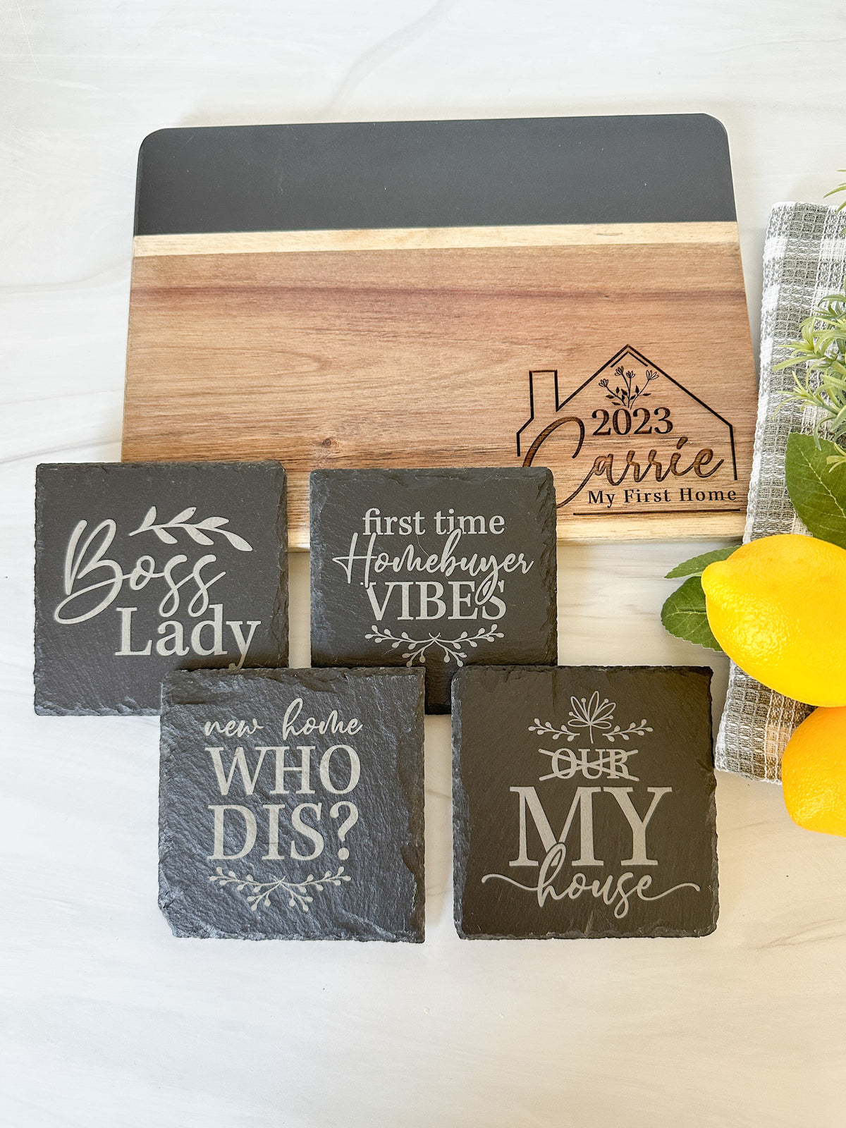 Personalized Engraved Slate + Acacia Wood Small Chopping Board