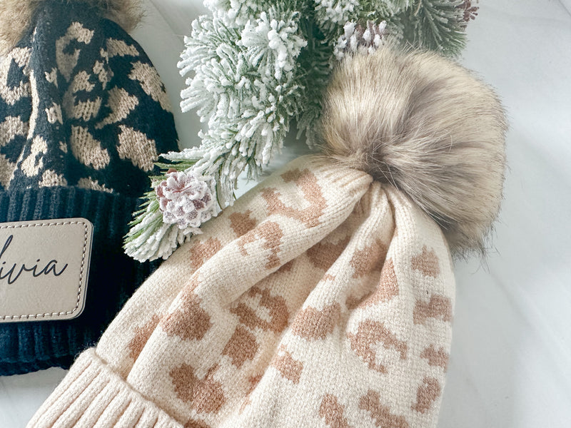 Personalized Women's Leopard Print Beanie, Winter Hat