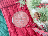 Newlywed Engraved Glass Christmas Ornament