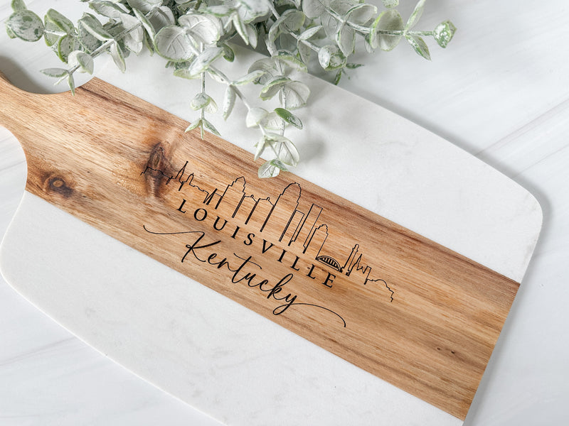Marble + Acacia Wood Personalized Engraved Appetizer Board