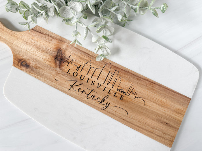 Marble + Acacia Wood Personalized Engraved Appetizer Board
