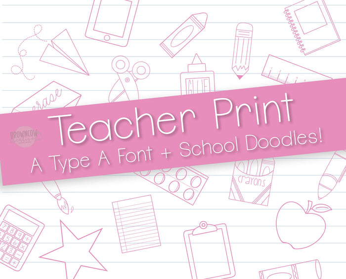 Teacher Print Font, School Doodles Font, Teacher Handwriting Font, Commercial Use Font, Teacher Writing Font, School Doodles