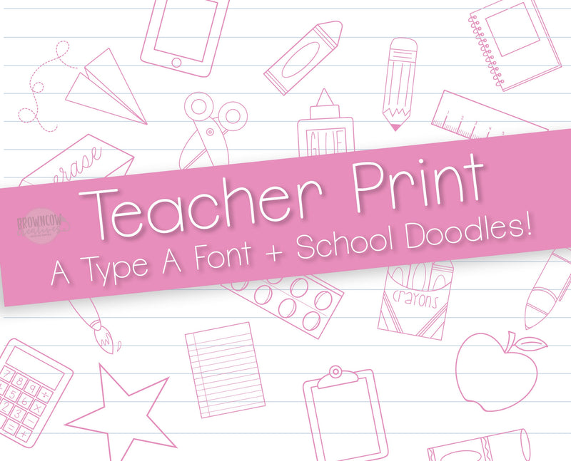 Teacher Print Font, School Doodles Font, Teacher Handwriting Font, Commercial Use Font, Teacher Writing Font, School Doodles