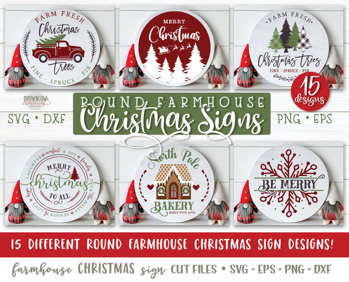 Round Farmhouse Christmas Signs SVG Bundle, Rustic Christmas Signs SVG Bundle, Christmas SVG/Cut Files Bundle, Christmas Signs Cut Files