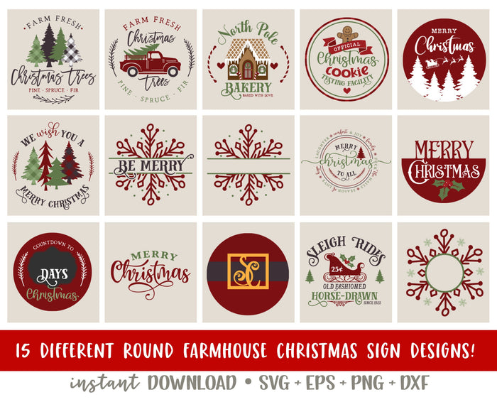 Round Farmhouse Christmas Signs SVG Bundle, Rustic Christmas Signs SVG Bundle, Christmas SVG/Cut Files Bundle, Christmas Signs Cut Files