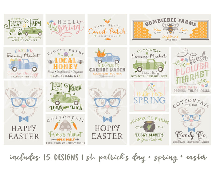 Farmhouse Spring SVG Bundle, Farmhouse Easter SVGs, Farmhouse St. Patrick's Day SVGs, Farmhouse Digital File Bundle