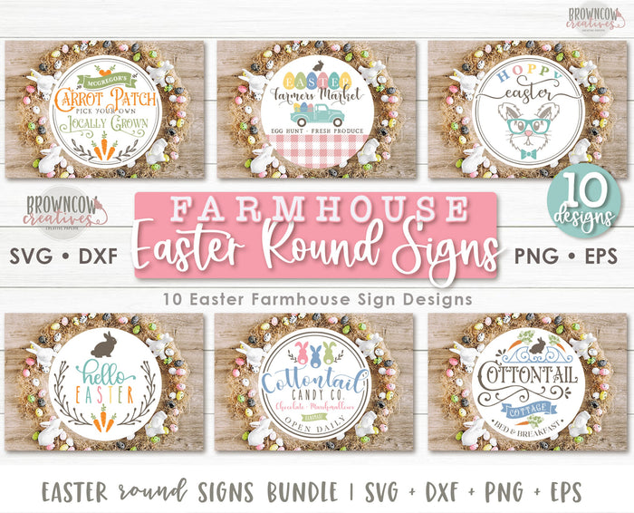 Farmhouse Easter Round Sign SVG/Cut File Bundle, Easter SVG Bundle, Easter Sign Cut File Bundle