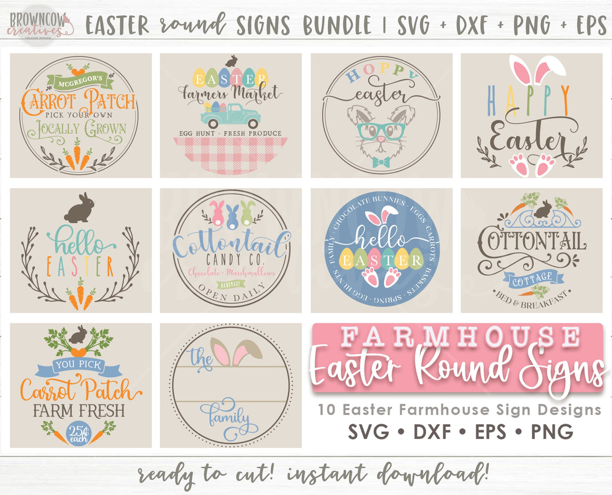 Farmhouse Easter Round Sign SVG/Cut File Bundle, Easter SVG Bundle, Easter Sign Cut File Bundle