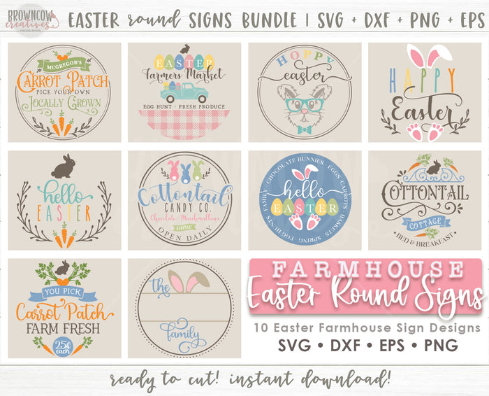 Farmhouse Easter Round Sign SVG/Cut File Bundle, Easter SVG Bundle, Easter Sign Cut File Bundle