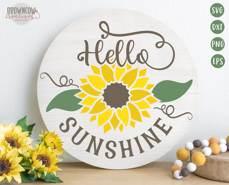 Hello Sunshine Sunflower Welcome Sign Door Hanger SVG/Cut File DIGITAL FILE