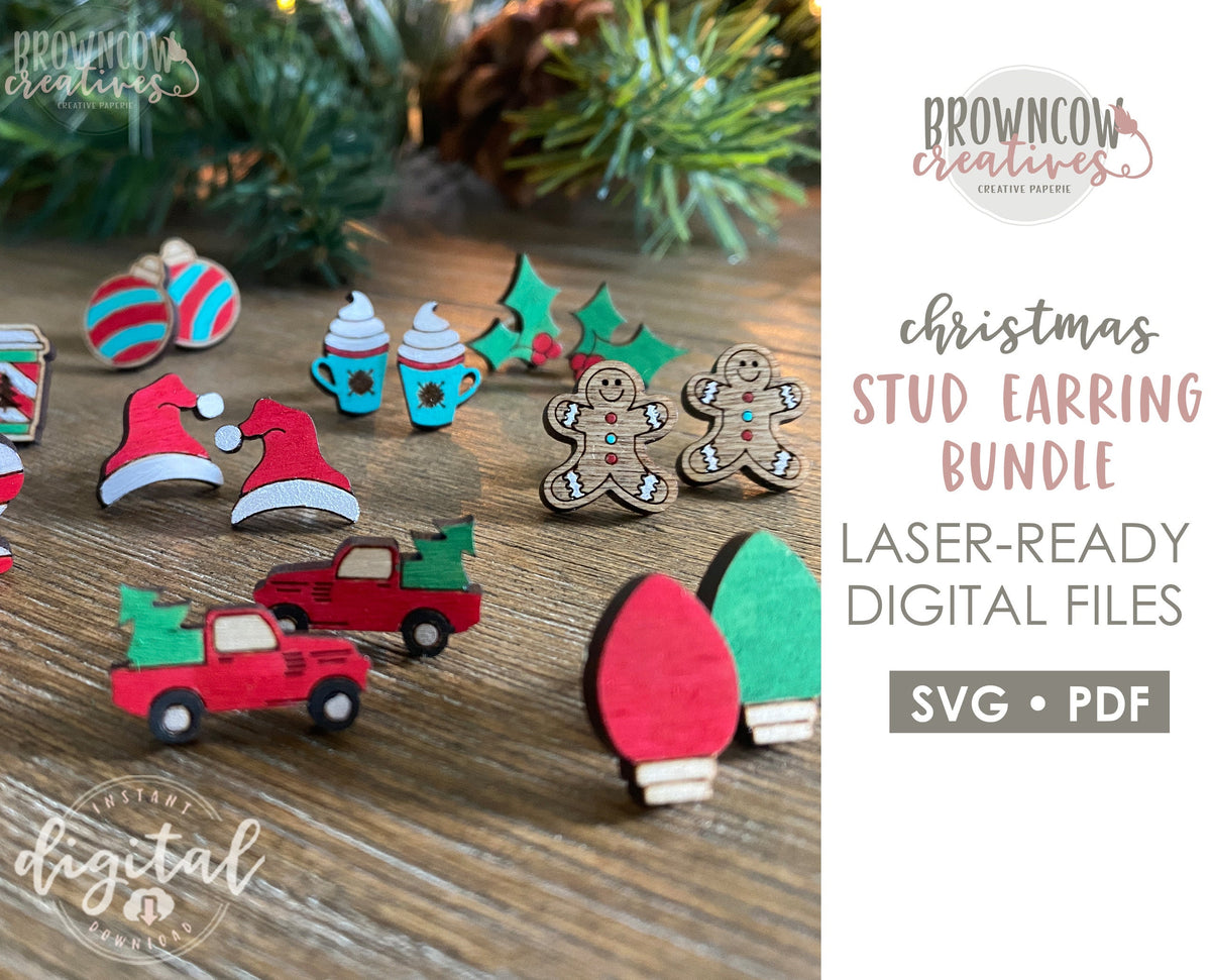 Christmas Stud Earrings Lasercut Bundle, Christmas Stud Earrings SVG Bundle