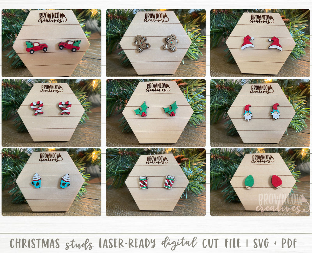 Christmas Stud Earrings Lasercut Bundle, Christmas Stud Earrings SVG Bundle