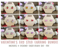 Valentine Stud Earrings Lasercut Bundle, Laser-Ready Valentine's Day Earring Files