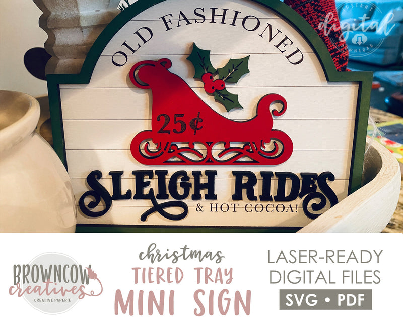 Christmas Sleigh Rides Tiered Tray Mini Sign LASERCUT File, Digital Download