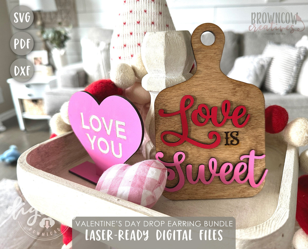 Valentine's Day Tiered Tray Decor Laser Cut Files Bundle, Valentine's Day Laser Cut Files