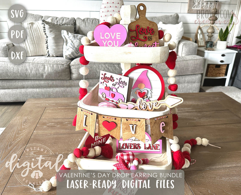 Valentine's Day Tiered Tray Decor Laser Cut Files Bundle, Valentine's Day Laser Cut Files