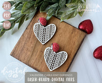 DIGITAL DOWNLOAD Cable-Knit Pattern Engraved Heart Earring Lasercut File