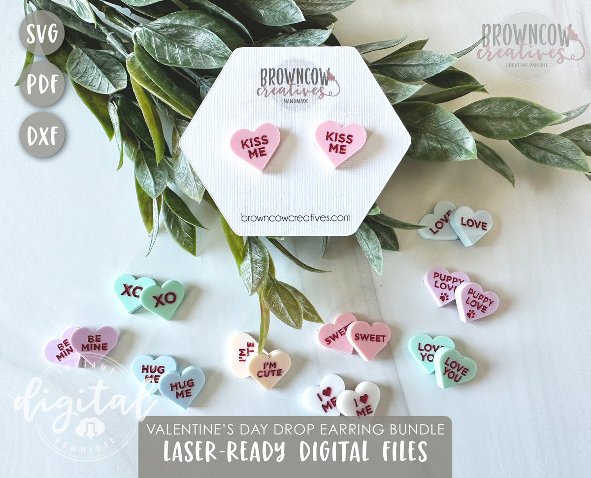 DIGITAL FILE Conversation Heart Stud Earring Lasercut Files Bundle