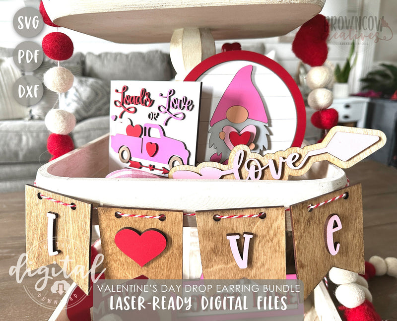 Valentine's Day Tiered Tray Decor Laser Cut Files Bundle, Valentine's Day Laser Cut Files