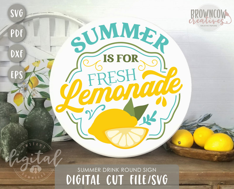 Summer Lemonade SVG, Summer Cut File, Summer Round Sign Cut File, Summer Sign SVG