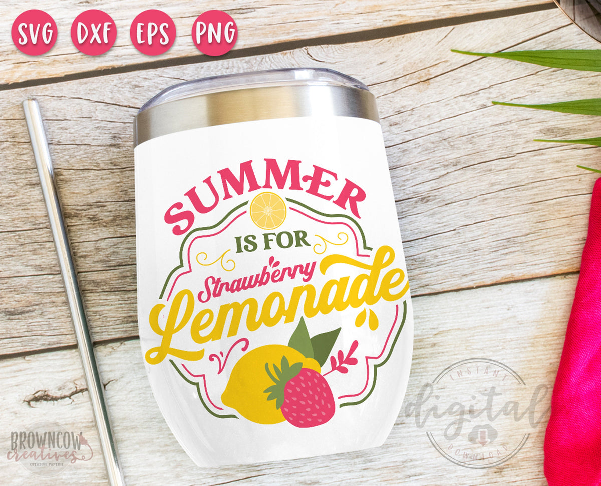 Summer is for Strawberry Lemonade Round Sign | Summer Tumbler | Summer Cup SVG | Summer Strawberry Lemonade SVG Cut File