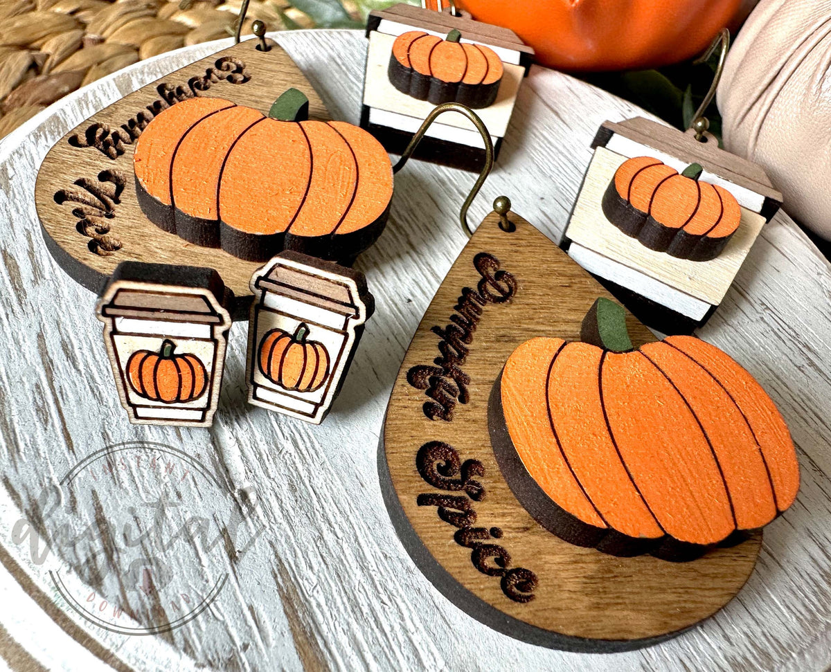 Pumpkin Spice Latte Earring Laser Cut Files, Fall Stud Earring Laser Files, File Dangle Earring Laser Files,  Fall Earring SVG Files