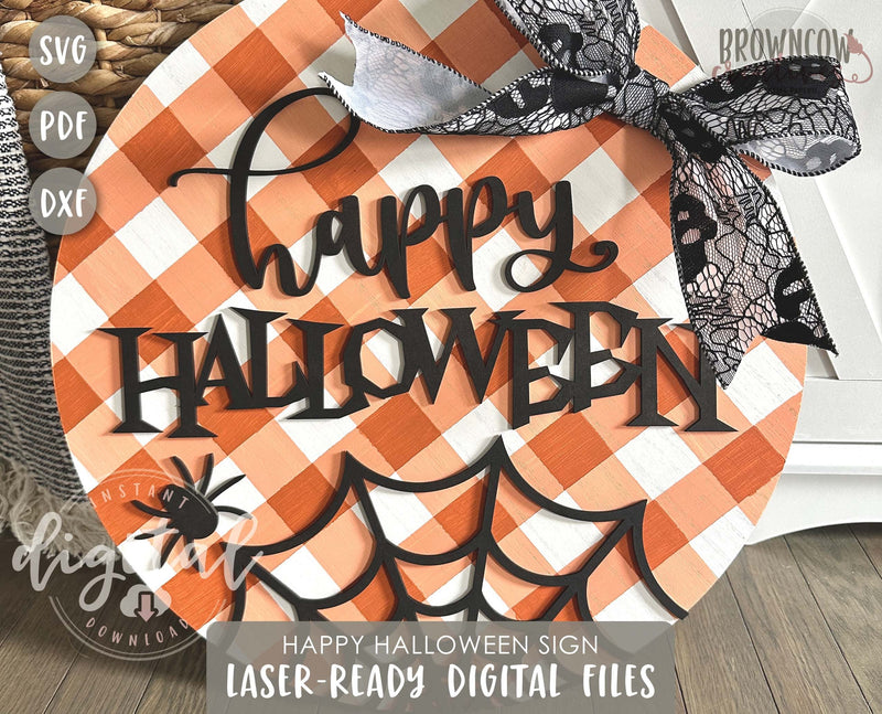 Halloween Sign Laser-Ready Cut File, Spider Web Sign Laser File, Halloween Sign SVG, Halloween Laser Files