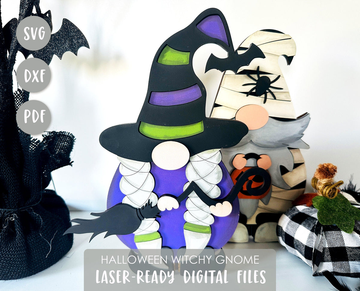 Halloween Standing Witch Gnome Lasercut File, Witch Gnome SVG, Halloween Cut File, Halloween SVG, Halloween Gnome SVG, Witch Gnome Cut File