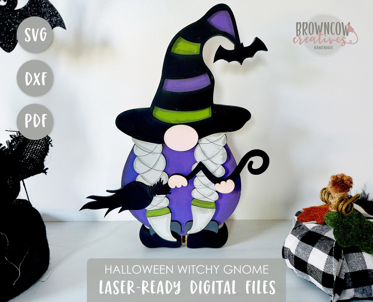 Halloween Standing Witch Gnome Lasercut File, Witch Gnome SVG, Halloween Cut File, Halloween SVG, Halloween Gnome SVG, Witch Gnome Cut File